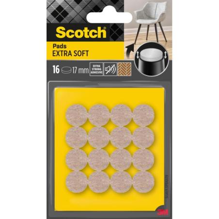 Miękkie podkładki z wełny SCOTCH, samoprzylepne, okrągłe, 17mm, 16 szt., beżowe
