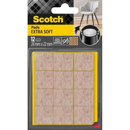 Miękkie podkładki z wełny SCOTCH, samoprzylepne, kwadrat, 24x22mm, 12 szt., beżowe