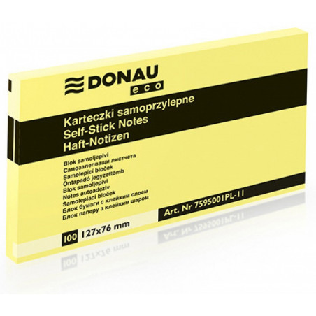 PAKIET Bloczek samoprzylepny DONAU Eco, 127x76mm, 1x100 kart., jasnożółty