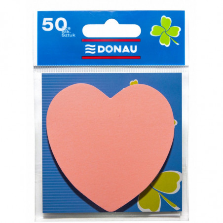 Bloczek samoprzylepny DONAU, 1x50 kart., serduszko, zawieszka, jasnoróżowy