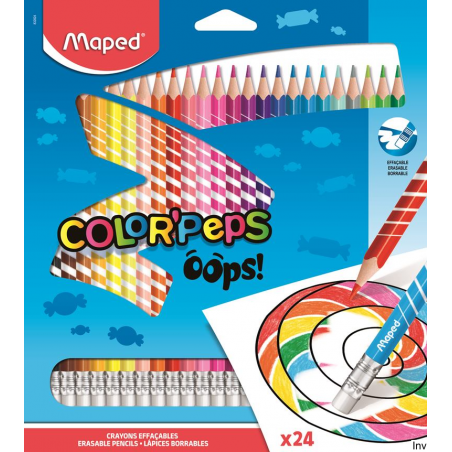 Kredki trójkątne ścieralne z gumką Maped ColorPaps OOPS 24 sztuki