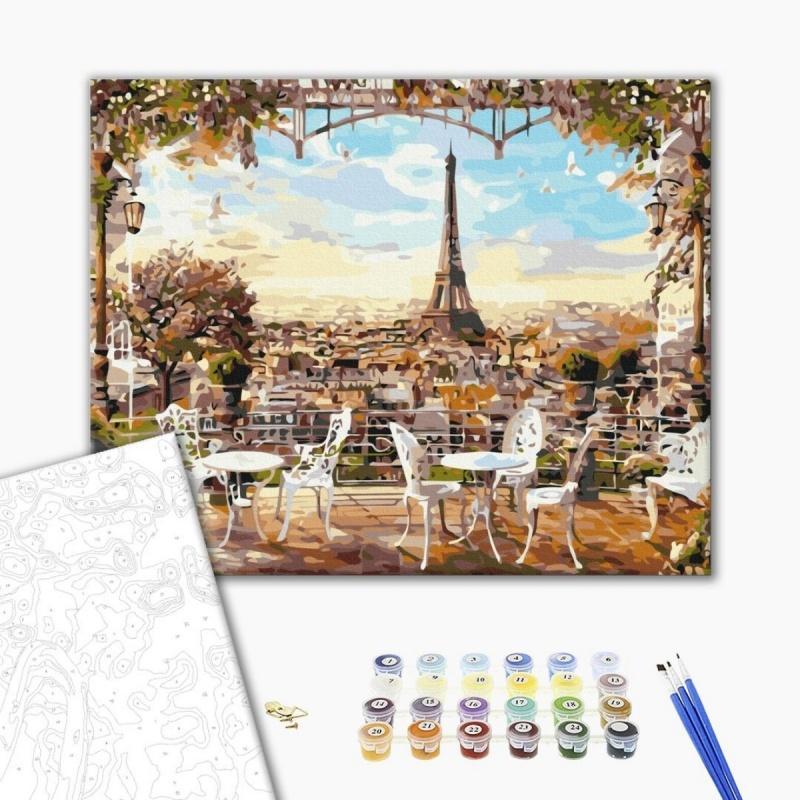 Malowanie po numerach BRUSHME, 40x50 cm, kawiarnia z widokiem na Wieżę Eiffla, 1 szt., w pudełku