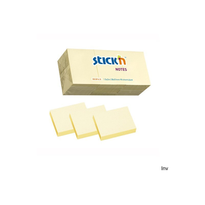 Bloczki samoprzylepne StickN 38x51 mm żółte pastelowe 12 sztuk x 100 kartek