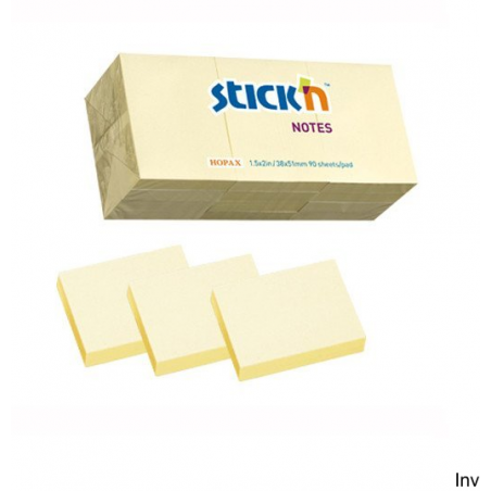 Bloczki samoprzylepne StickN 38x51 mm żółte pastelowe 12 sztuk x 100 kartek