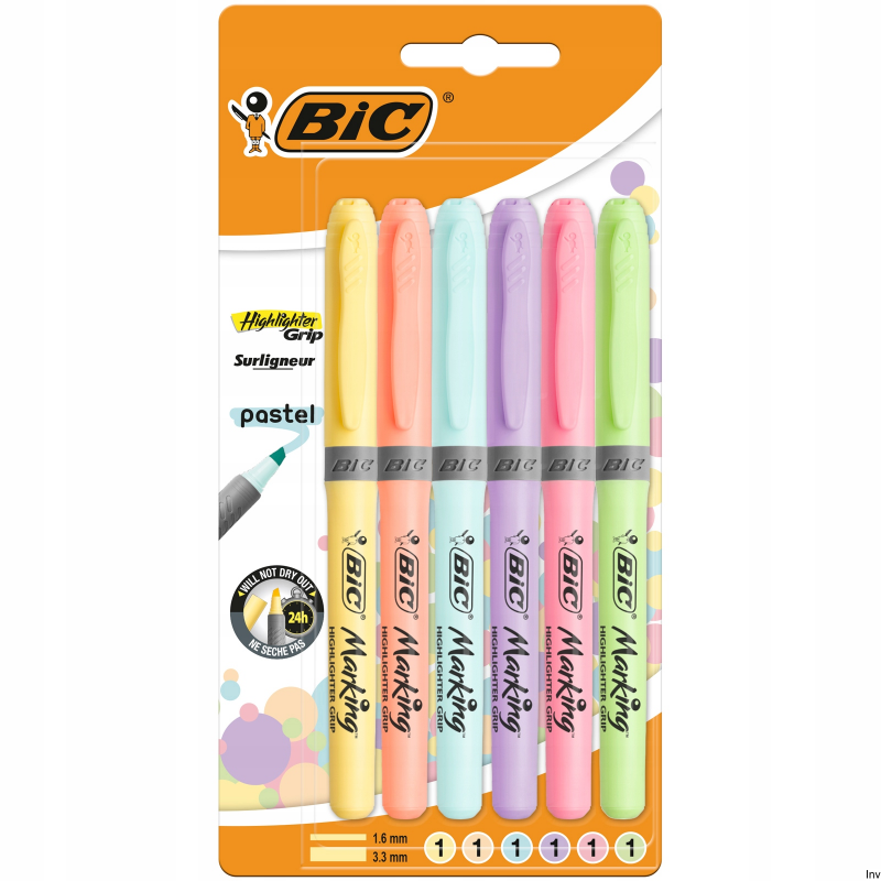 BIC Zakreślacze Highlighter Grip Pastel mix 6 sztuk
