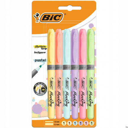 BIC Zakreślacze Highlighter Grip Pastel mix 6 sztuk