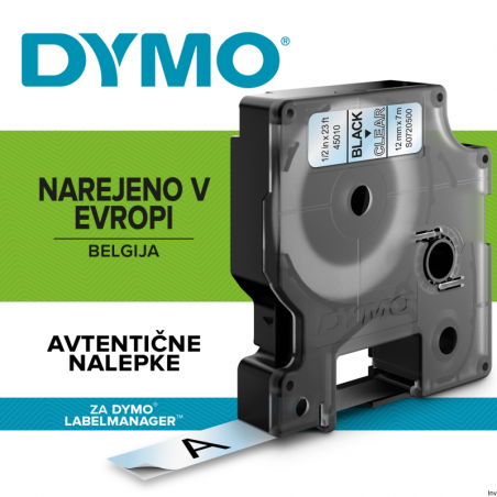 Taśma Dymo D1 12 mm x 7 m czarna przezroczysta do drukarek etykiet