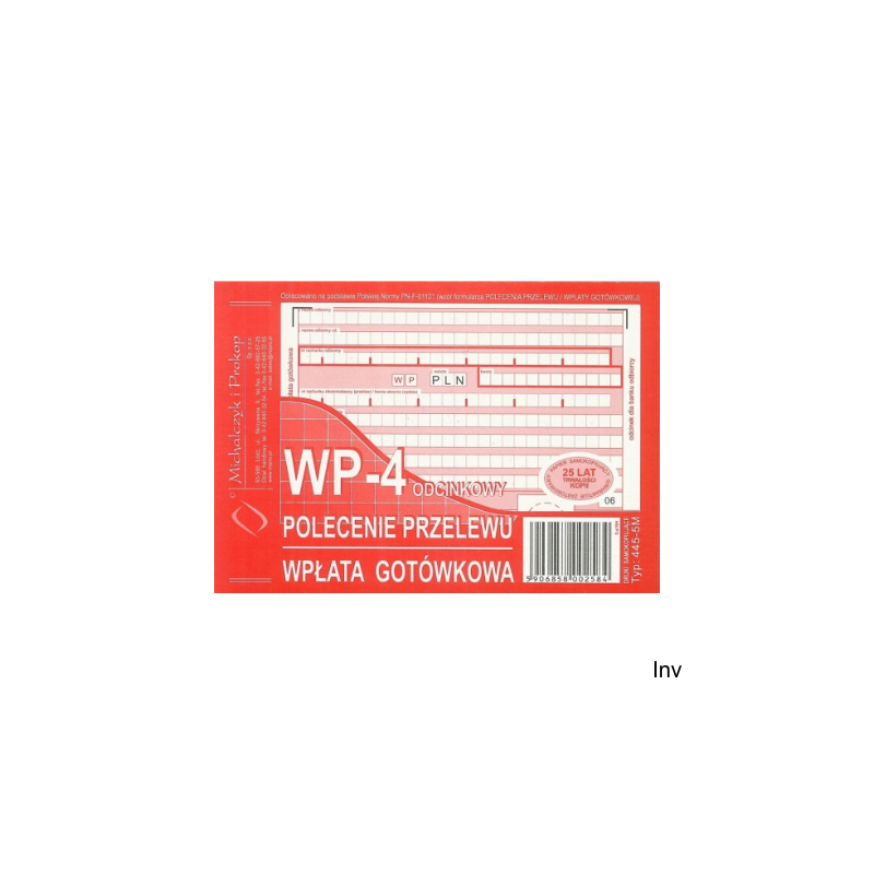 Polecenie przelewu 445-5M (1+3), A6, 80 kartek, Michalczyk i Prokop
