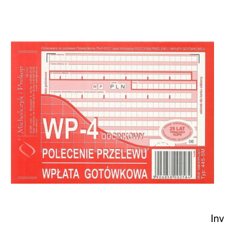 Polecenie przelewu 445-5M (1+3), A6, 80 kartek, Michalczyk i Prokop