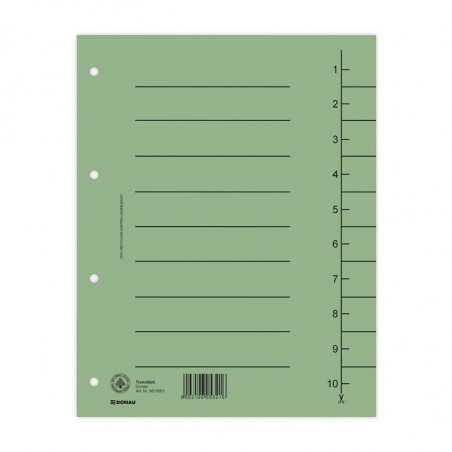PAKIET Przekładka DONAU, karton, A4, 235x300mm, 1-10, 1 karta, zielona