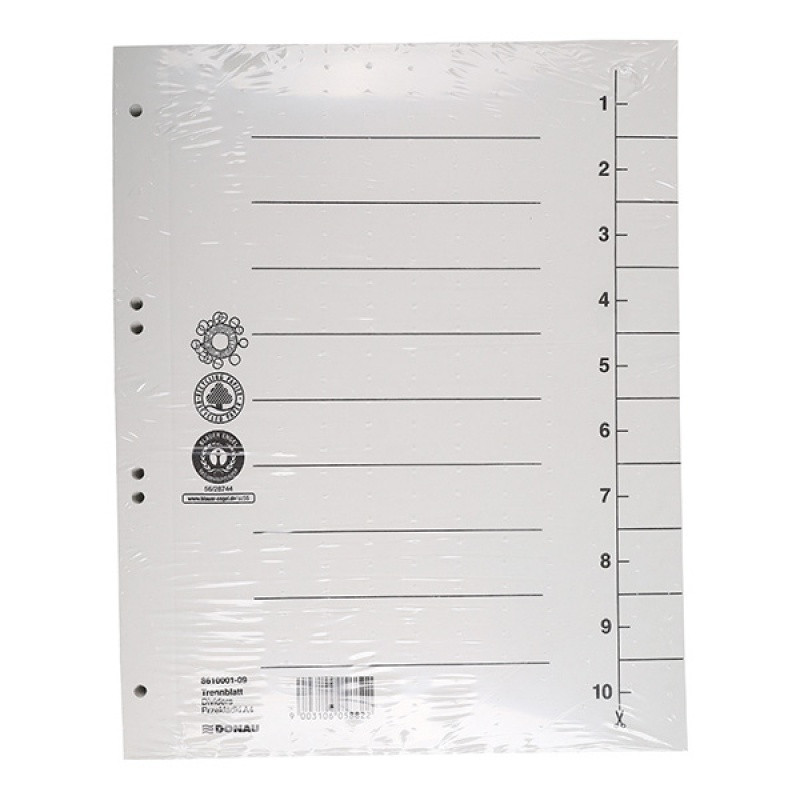 PAKIET Przekładka DONAU, karton, A4, 235x300mm, 1-10, 1 karta, biała