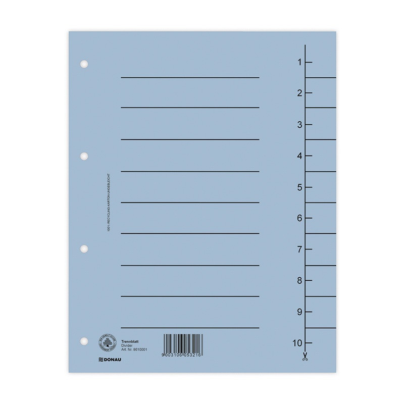 PAKIET Przekładka DONAU, karton, A4, 235x300mm, 1-10, 1 karta, niebieska