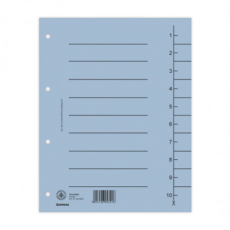 PAKIET Przekładka DONAU, karton, A4, 235x300mm, 1-10, 1 karta, niebieska