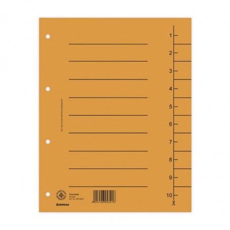 PAKIET Przekładka DONAU, karton, A4, 235x300mm, 1-10, 1 karta, pomarańczowa