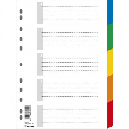 Przekładki DONAU, PP, A4, 225x297mm, 5+1 kart, mix kolorów