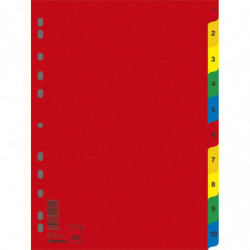 Przekładki DONAU, PP, A4, 230x297mm, 1-10, 10 kart, mix kolorów