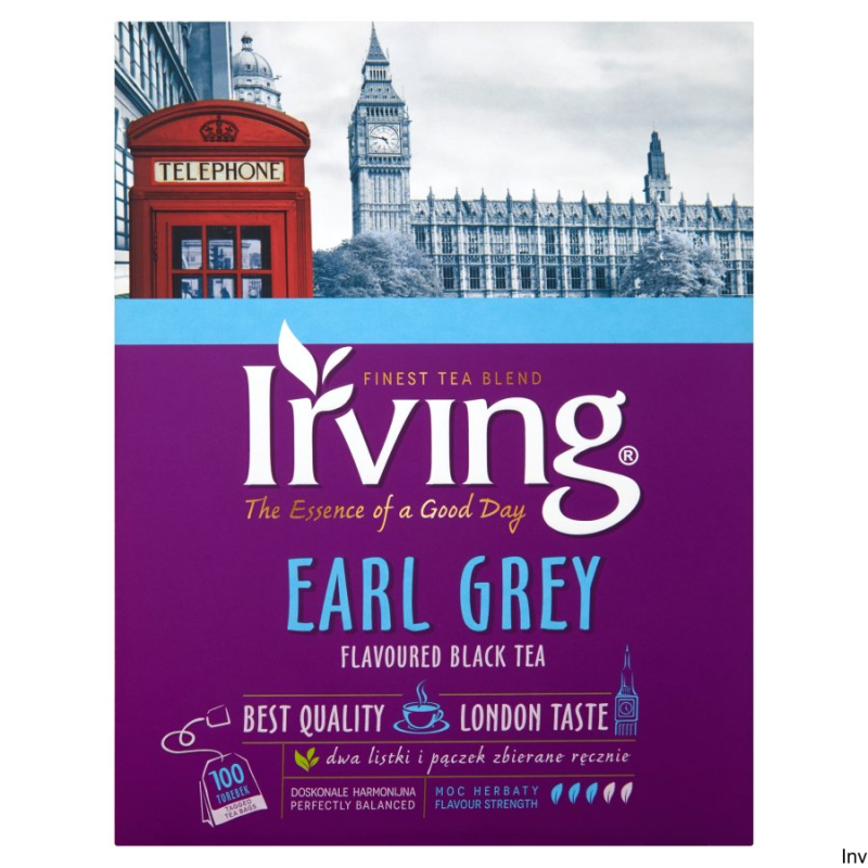 Herbata czarna IRVING Earl Grey 100 torebek 1,5g z bergamotą i cytryną