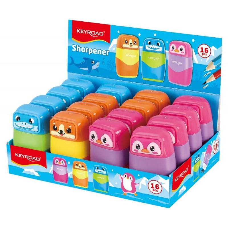 Temperówka plastikowa z gumką KEYROAD, podwójna, display, mix kolorów