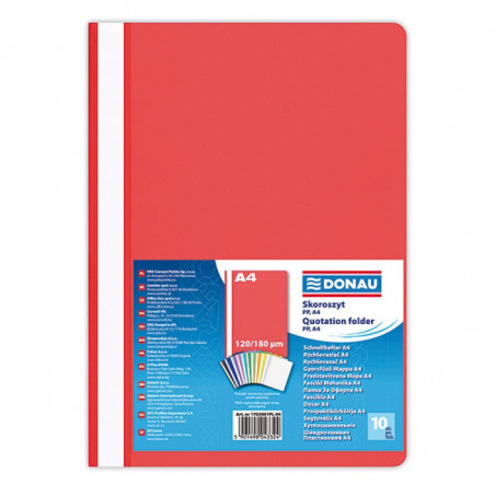 PAKIET Skoroszyt DONAU, PP, A4, standard, 120/180mikr., czerwony