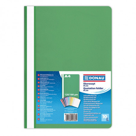 PAKIET Skoroszyt DONAU, PP, A4, standard, 120/180mikr., zielony