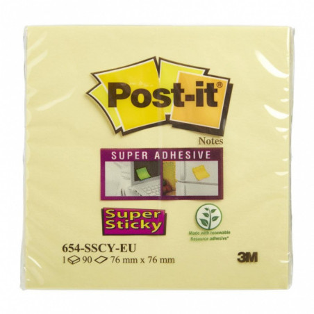 Karteczki samoprzylepne POST-IT Super Sticky (654-6SSCY-EU), 76x76mm, 1x90 kart., żółte