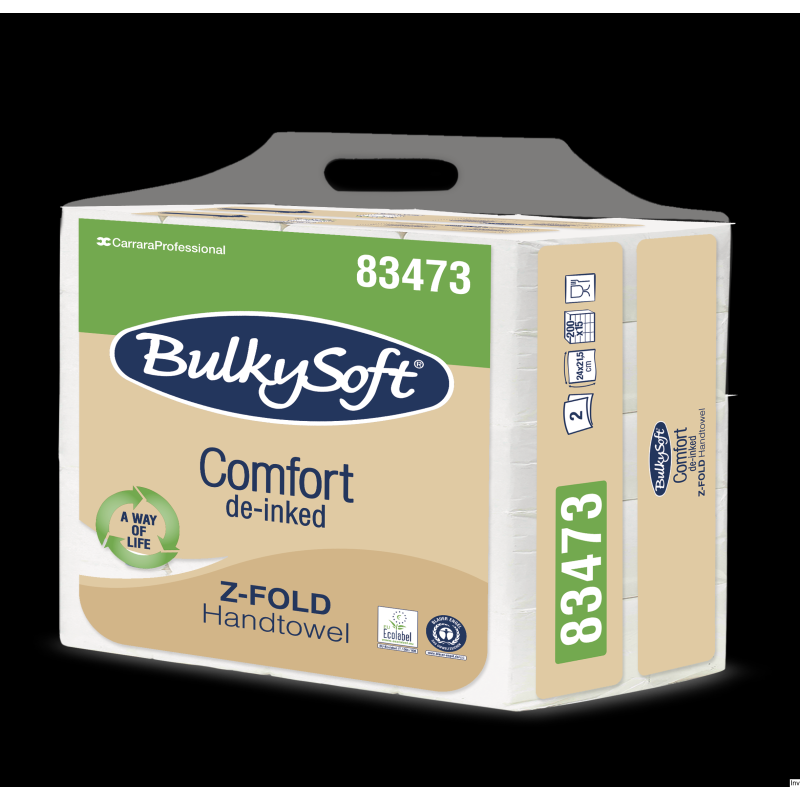 Ręcznik papierowy BulkySoft Comfort De-inked, składany Z, 3 panelowy, 2 warstwy, biały, 3000 sztuk, 24x21,5 cm