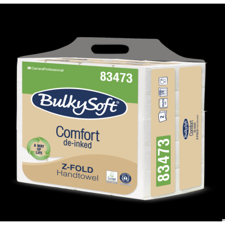 Ręcznik papierowy BulkySoft Comfort De-inked, składany Z, 3 panelowy, 2 warstwy, biały, 3000 sztuk, 24x21,5 cm