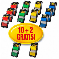 Zestaw promocyjny zakładek POST-IT (680 -P10+2), PP, 25,4x43,2mm, 10x50 kart.+2x50 GRATIS, mix kolorów