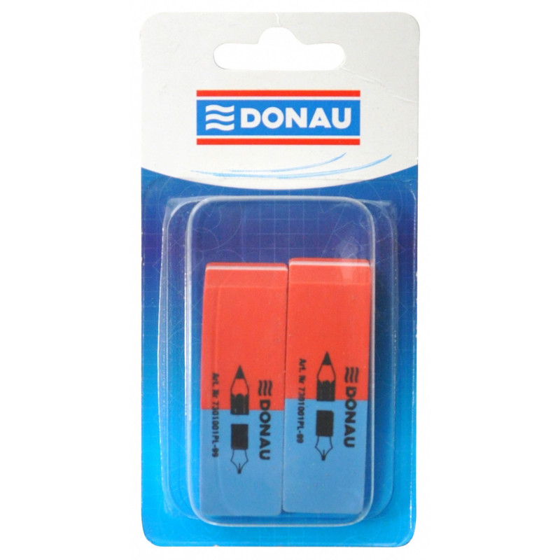 PAKIET Gumka wielofunkcyjna DONAU, 57x19x8mm, blister - 2szt., niebiesko-czerwona