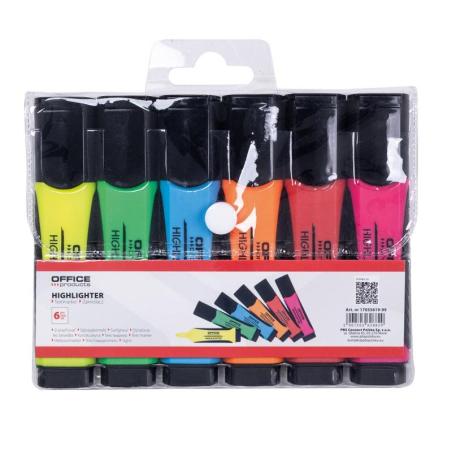 Zestaw zakreślaczy fluorescencyjnych OFFICE PRODUCTS z gumowym uchwytem, 2-5mm, 6 szt., w etui, mix kolorów