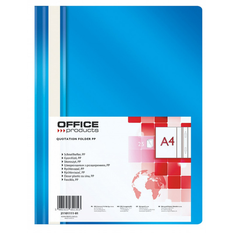 PAKIET Skoroszyt OFFICE PRODUCTS, PP, A4, miękki, 100/170mikr., niebieski