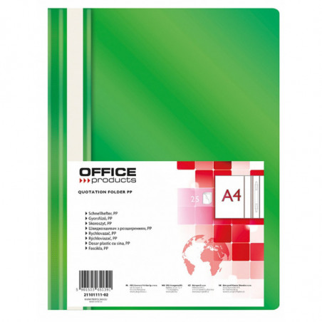 PAKIET Skoroszyt OFFICE PRODUCTS, PP, A4, miękki, 100/170mikr., zielony