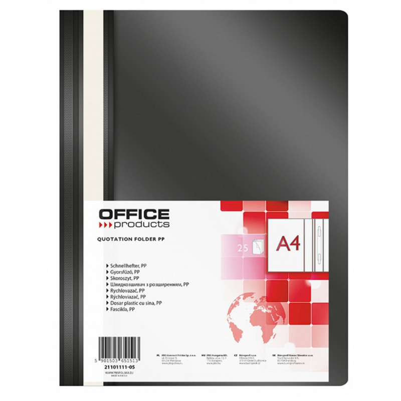 PAKIET Skoroszyt OFFICE PRODUCTS, PP, A4, miękki, 100/170mikr., czarny