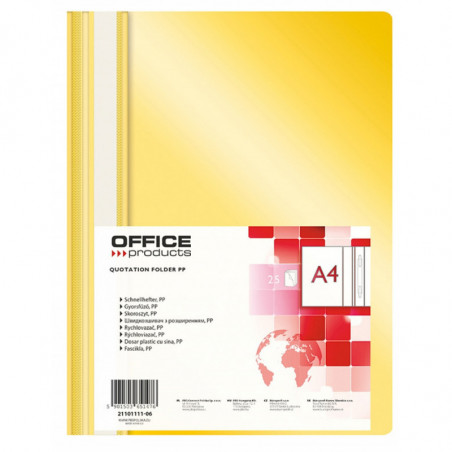 PAKIET Skoroszyt OFFICE PRODUCTS, PP, A4, miękki, 100/170mikr., żółty