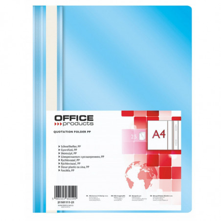 PAKIET Skoroszyt OFFICE PRODUCTS, PP, A4, miękki, 100/170mikr., jasnoniebieski