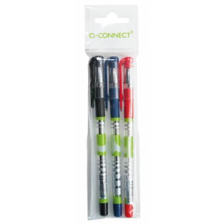 Długopis żelowo-fluidowy Q-CONNECT 0,5mm, zawieszka 3szt., mix kolorów