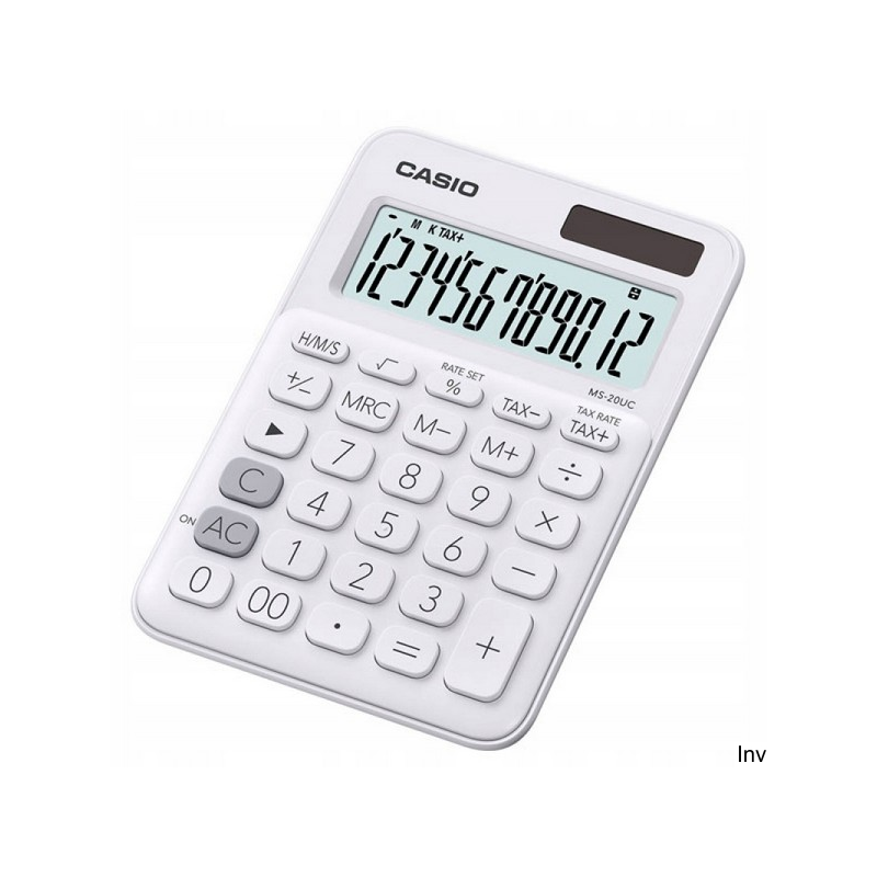 Kalkulator Casio MS-20UC-WE BOX biały z dużym wyświetlaczem i funkcjami matematycznymi