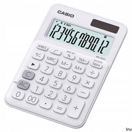 Kalkulator Casio MS-20UC-WE BOX biały z dużym wyświetlaczem i funkcjami matematycznymi