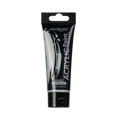 Farba akrylowa KEYROAD, metaliczna, 75ml, tubka, srebrna