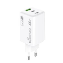 Ładowarka MEDIARANGE 65W, szybkie ładowanie, 2xUSB-C + 1xUSB-A, biały
