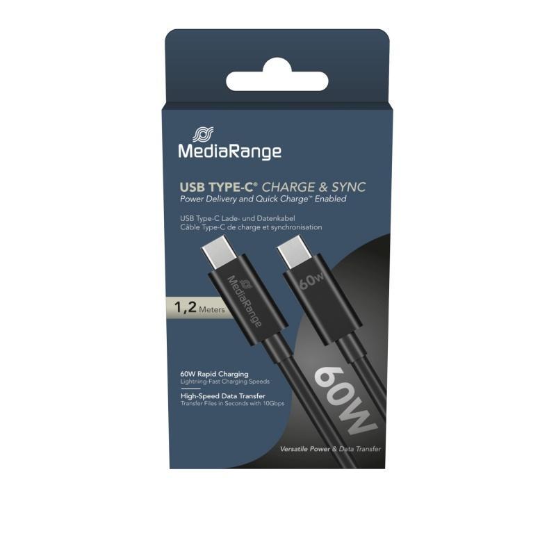 Kabel USB-C MEDIARANGE, 60W max, 5 Gbps, 1,2m, czarny