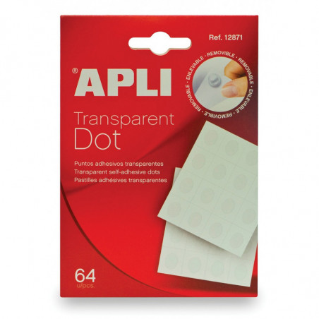 Kółka mocująca APLI typu „dot”, usuwalne, 64szt., transparentne