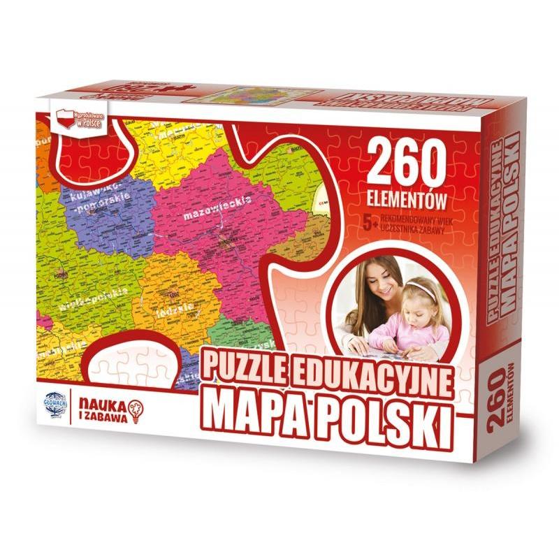 Puzzle edukacyjne GŁOWALA, mapa Polski, 260 elementów, 60x40cm