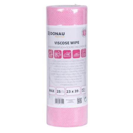 Ścierka DONAU HOME, z wiskozą 70%, rolka, max, 23x39cm, 25 listków, różowa