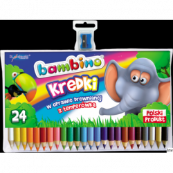 Kredki trójkątne Bambino 24 kolory z temperówką w oprawie drewnianej