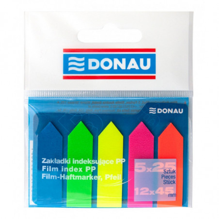 Zakładki indeksujące DONAU, PP, 12x45mm, strzałka, 5x25 kart., mix kolorów
