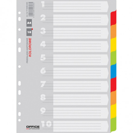Przekładki OFFICE PRODUCTS, karton, A4, 223x297mm, 10 kart, mix kolorów