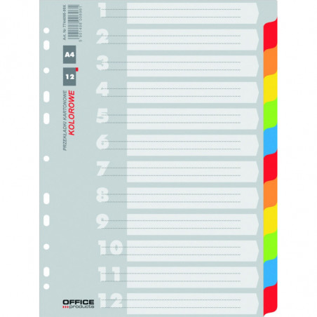 Przekładki OFFICE PRODUCTS, karton, A4, 223x297mm, 12 kart, mix kolorów