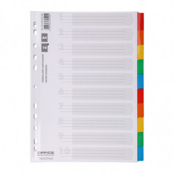 Przekładki OFFICE PRODUCTS, karton, A4, 227x297mm, 10 kart, lam. indeks, mix kolorów