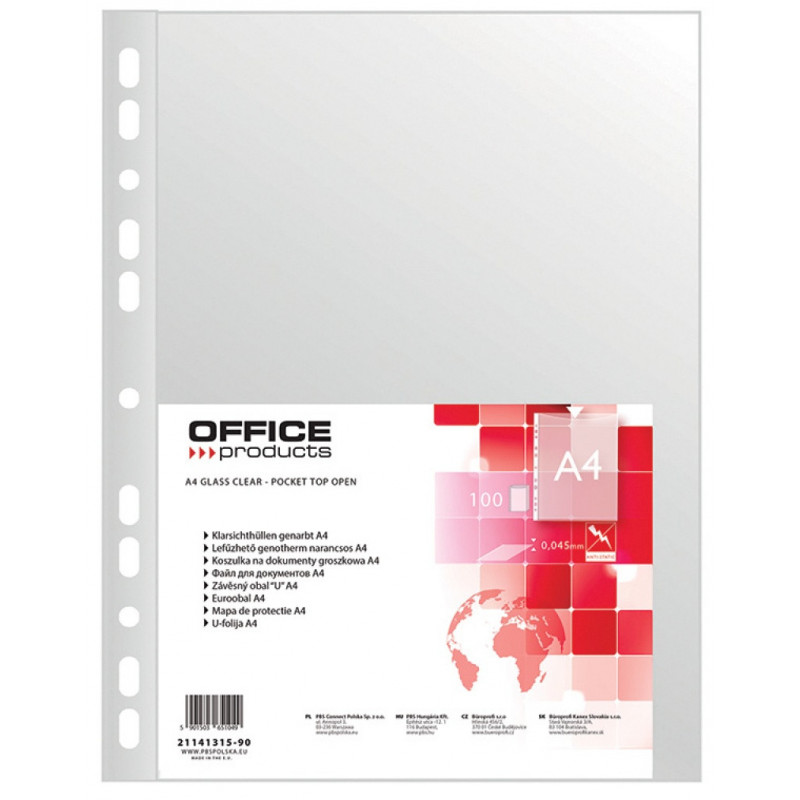 Koszulki na dokumenty OFFICE PRODUCTS, PP, A4, groszkowe, 45mikr., 100szt.